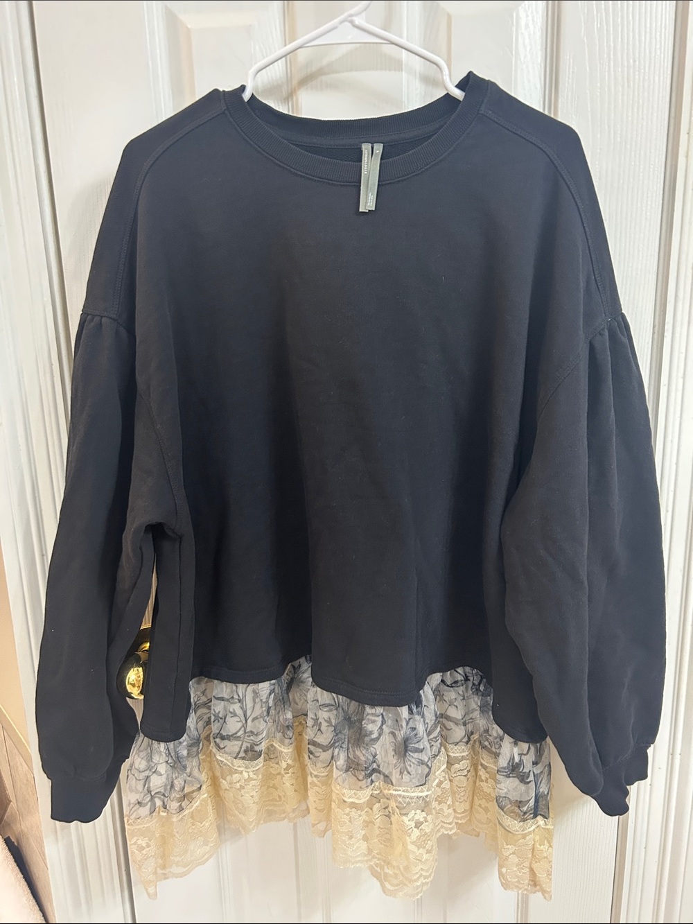 Black Layered Lace-Hem Pullover Top by Anthropologie